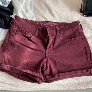 maroon jean shorts